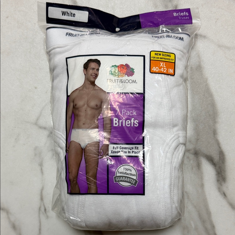 Vintage Fruit of the Loom Men's Classic White Briefs XL 7 Pack
